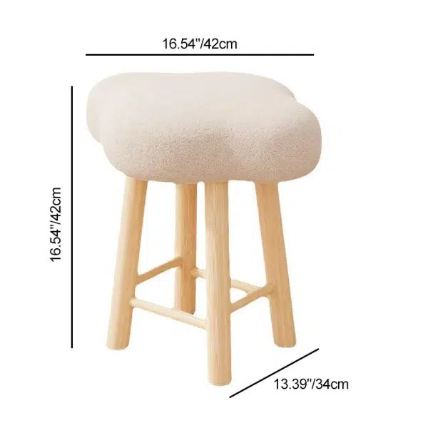 Contemporary Creative Cloud Shape Fabric Lambswool Wood Vanity Stool For Bedroom - Image 4