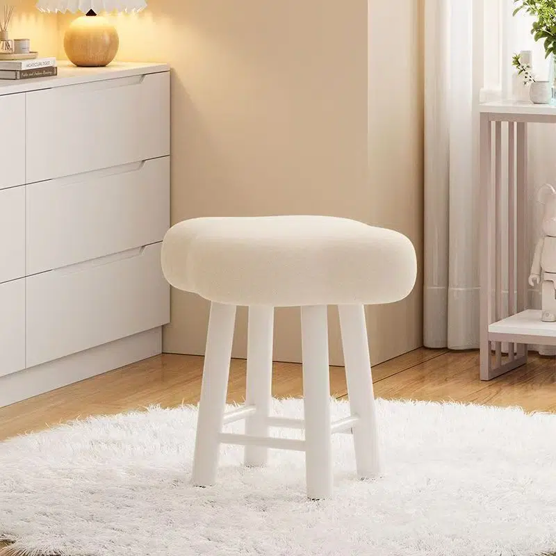 DFM-Chair-FM01222-13.jpg Contemporary Creative Cloud Shape Fabric Lambswool Wood Vanity Stool For Bedroom - Image 2