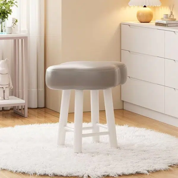 Contemporary Creative Cloud Shape Fabric Lambswool Wood Vanity Stool For Bedroom - Image 15