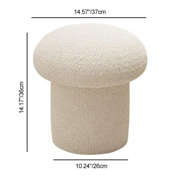 Contemporary Scandinavian Creative Mushroom Round Cylinder Wood Lambswool Vanity Stool For Bedroom - Image 4