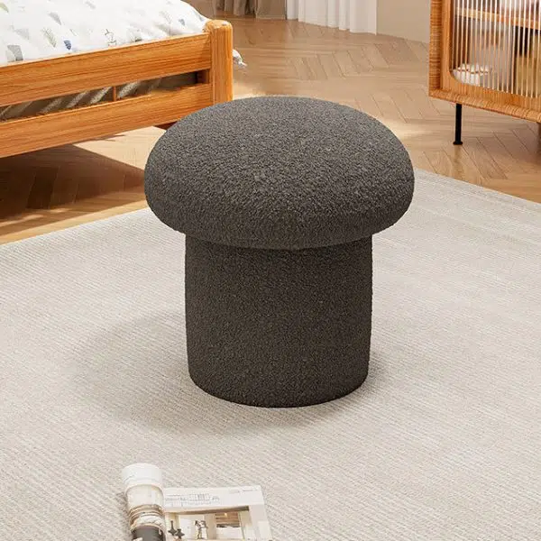 Contemporary Scandinavian Creative Mushroom Round Cylinder Wood Lambswool Vanity Stool For Bedroom - Image 14
