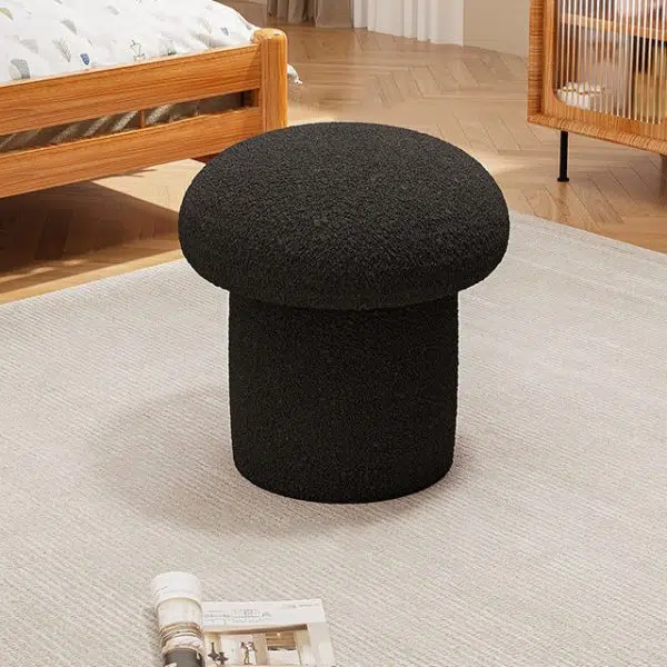 Contemporary Scandinavian Creative Mushroom Round Cylinder Wood Lambswool Vanity Stool For Bedroom - Image 10