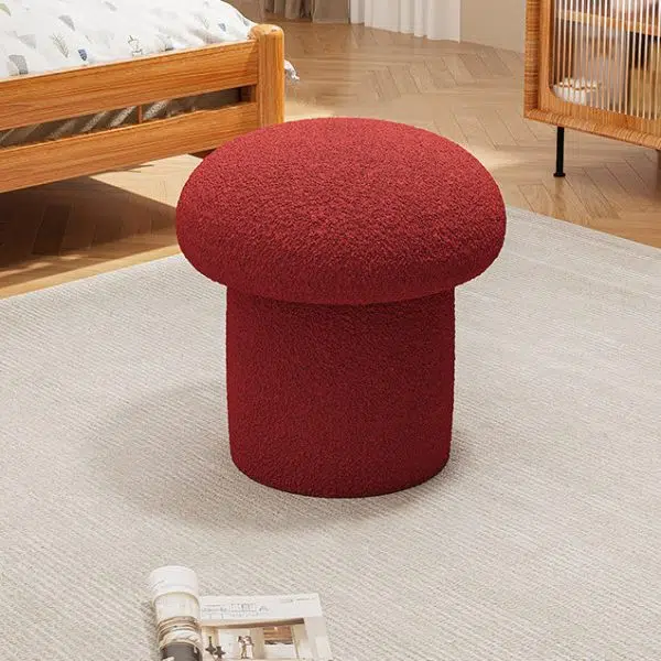 Contemporary Scandinavian Creative Mushroom Round Cylinder Wood Lambswool Vanity Stool For Bedroom - Image 9