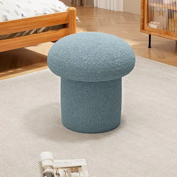 Contemporary Scandinavian Creative Mushroom Round Cylinder Wood Lambswool Vanity Stool For Bedroom - Image 16