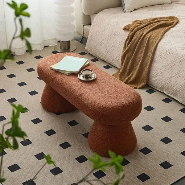 Contemporary Nordic Rectangle Wood Fabric Bench Chair For Bedroom - Image 2