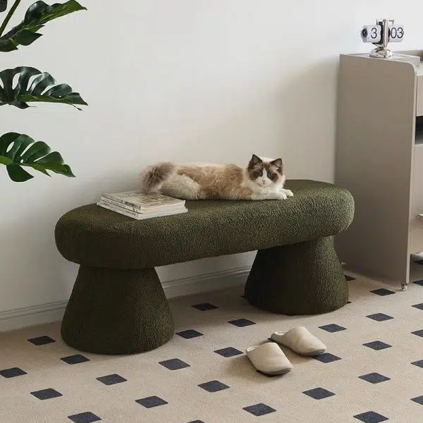 Contemporary Nordic Rectangle Wood Fabric Bench Chair For Bedroom - Image 11