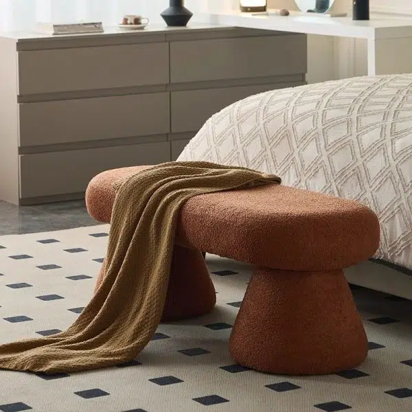 Contemporary Nordic Rectangle Wood Fabric Bench Chair For Bedroom - Image 12