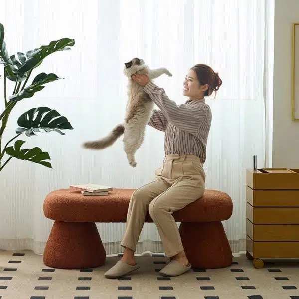 Contemporary Nordic Rectangle Wood Fabric Bench Chair For Bedroom - Image 13