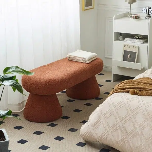 Contemporary Nordic Rectangle Wood Fabric Bench Chair For Bedroom - Image 14