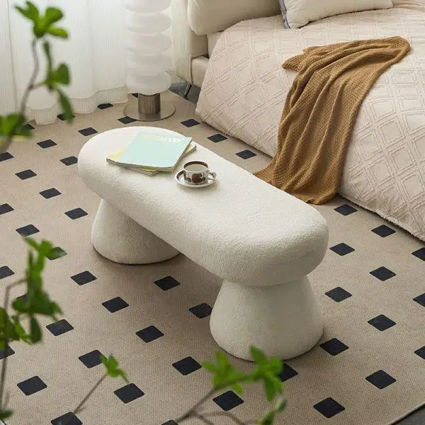 Contemporary Nordic Rectangle Wood Fabric Bench Chair For Bedroom - Image 3