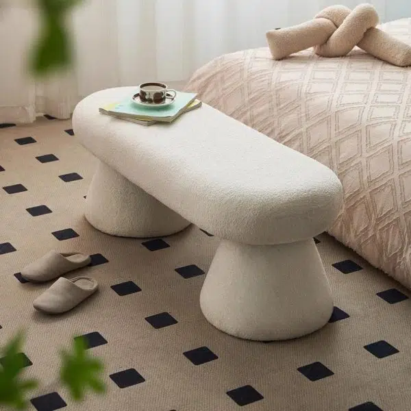 Contemporary Nordic Rectangle Wood Fabric Bench Chair For Bedroom - Image 10