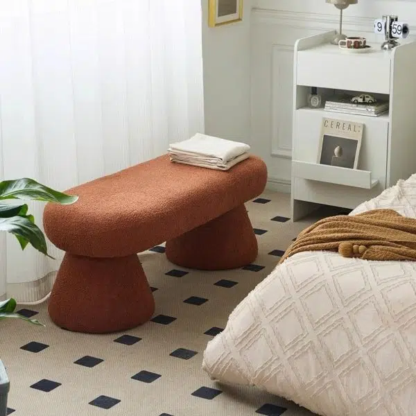 Contemporary Nordic Rectangle Wood Fabric Bench Chair For Bedroom - Image 16