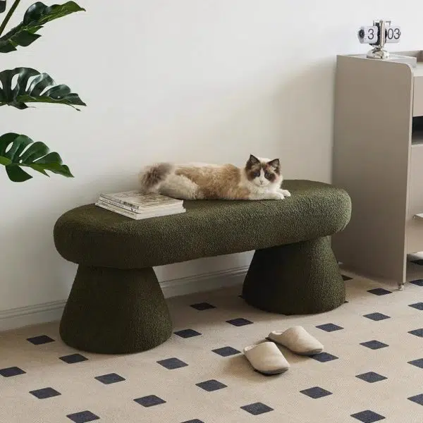 Contemporary Nordic Rectangle Wood Fabric Bench Chair For Bedroom - Image 15