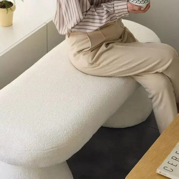 Contemporary Nordic Rectangle Wood Fabric Bench Chair For Bedroom - Image 8