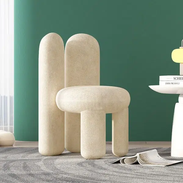 Contemporary Creative Rabbit Ears Round Cylinder Metal Lambswool Vanity Stool Backrest For Bedroom - Image 10