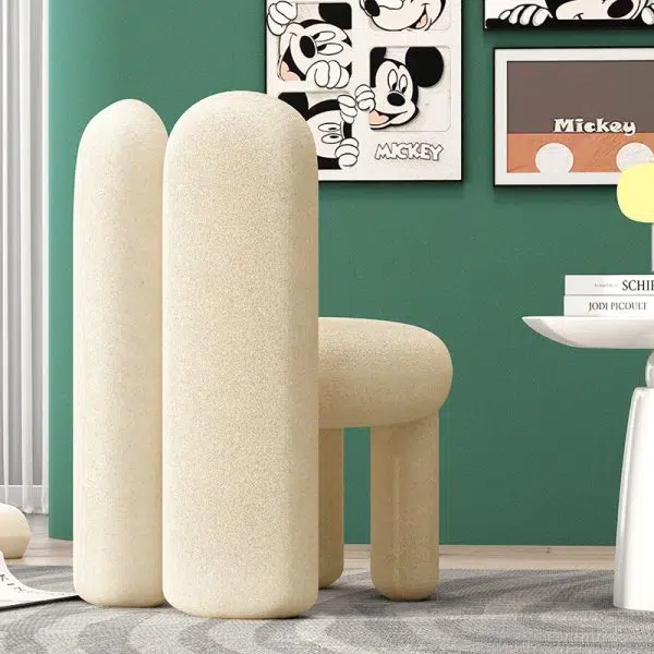 Contemporary Creative Rabbit Ears Round Cylinder Metal Lambswool Vanity Stool Backrest For Bedroom - Image 5