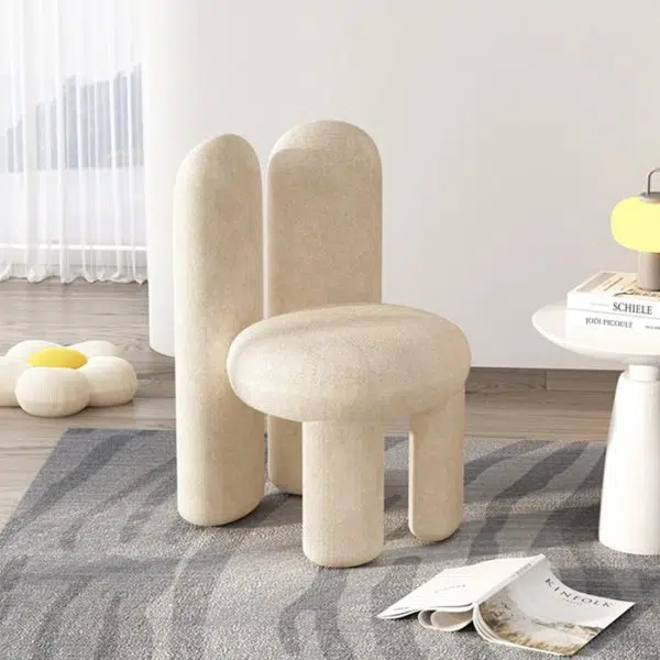 Contemporary Creative Rabbit Ears Round Cylinder Metal Lambswool Vanity Stool Backrest For Bedroom - Image 8