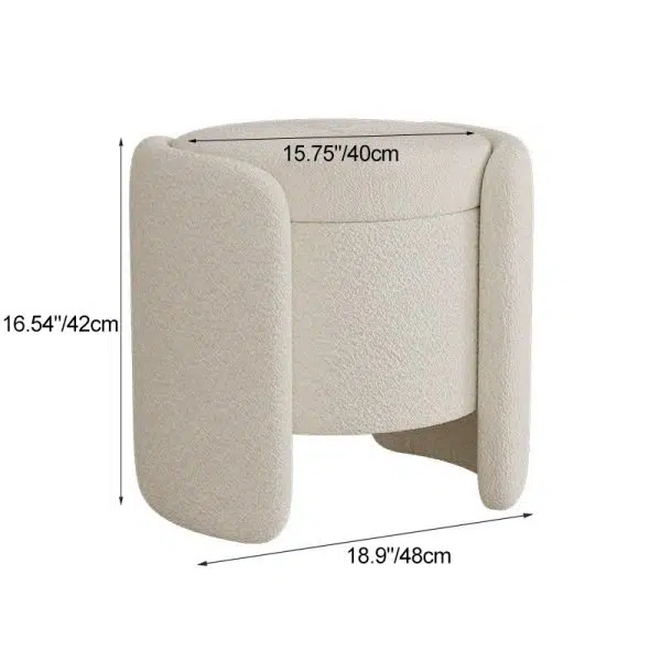 Contemporary Nordic Cream Storable Round Cylinder Wood Lambswool Vanity Stool For Bedroom - Image 4