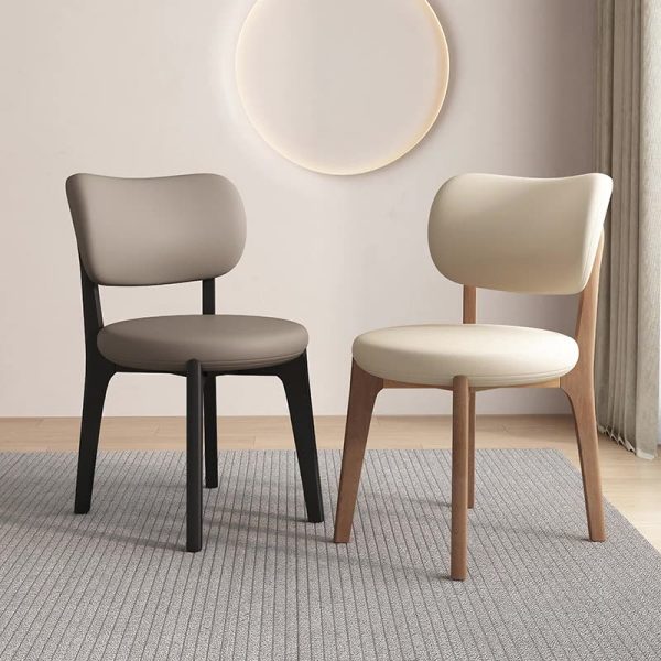 Contemporary Scandinavian Round Curve Oak Leather Dining Chair Backrest For Dining Room - Image 2