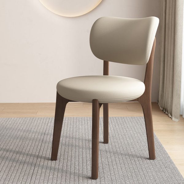 Contemporary Scandinavian Round Curve Oak Leather Dining Chair Backrest For Dining Room - Image 8