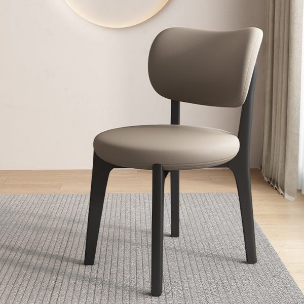 Contemporary Scandinavian Round Curve Oak Leather Dining Chair Backrest For Dining Room - Image 16