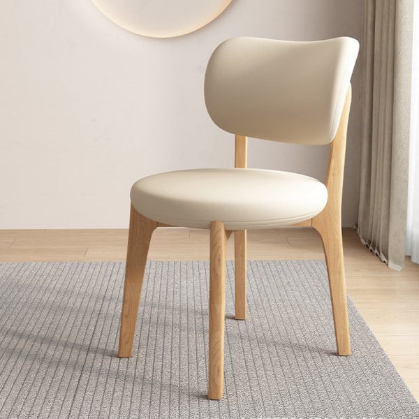 Contemporary Scandinavian Round Curve Oak Leather Dining Chair Backrest For Dining Room - Image 6