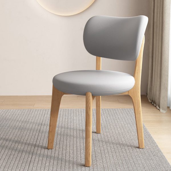 Contemporary Scandinavian Round Curve Oak Leather Dining Chair Backrest For Dining Room - Image 7