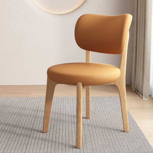 Contemporary Scandinavian Round Curve Oak Leather Dining Chair Backrest For Dining Room - Image 5