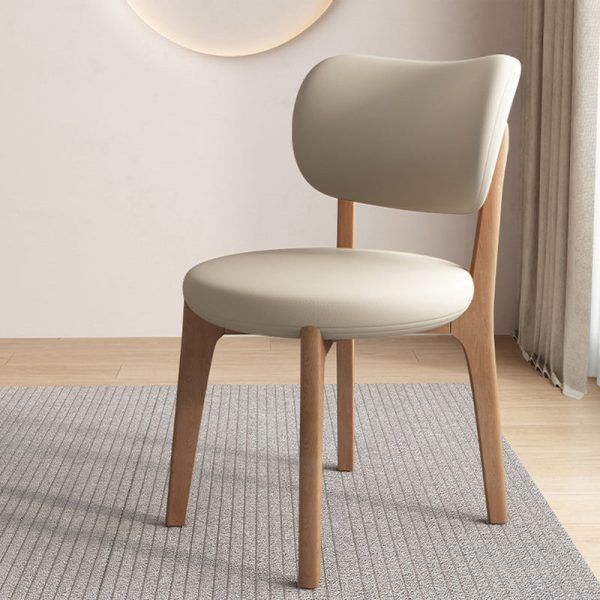 Contemporary Scandinavian Round Curve Oak Leather Dining Chair Backrest For Dining Room - Image 9