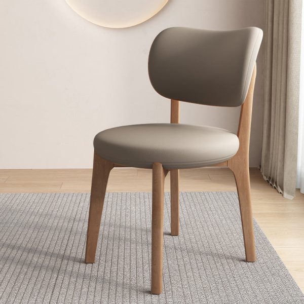 Contemporary Scandinavian Round Curve Oak Leather Dining Chair Backrest For Dining Room - Image 10