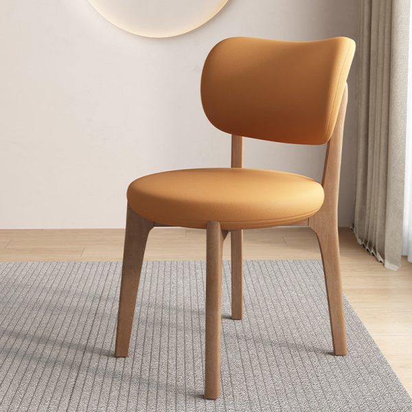 Contemporary Scandinavian Round Curve Oak Leather Dining Chair Backrest For Dining Room - Image 11