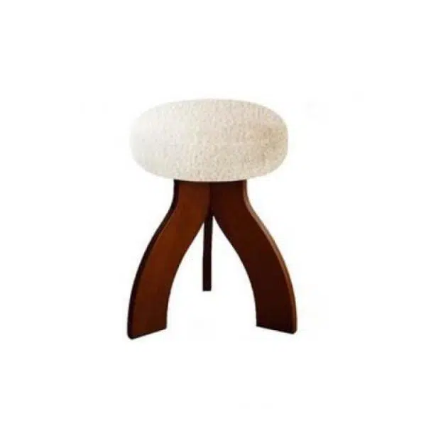 Contemporary Creative Round Lambswool Solid Wood Vanity Stool 3-Leg For Bedroom - Image 10