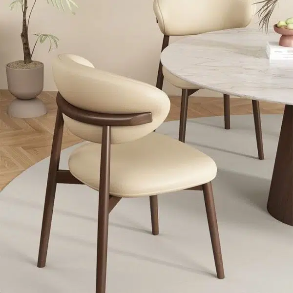 Contemporary Scandinavian Oval Back Solid Wood High Density Sponge Backrest For Dining Room - Image 46