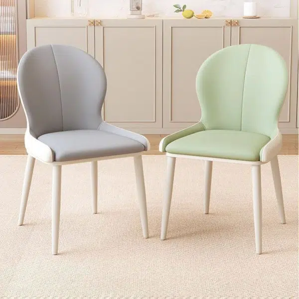 Contemporary Scandinavian Round Back Napa Leather Carbon Steel Dining Chair Backrest For Dining Room - Image 2