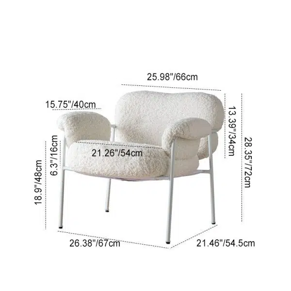 Contemporary Nordic Square Lambswool Metal Accent Chair Backrest Armrest For Living Room - Image 4