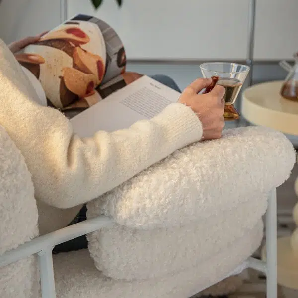 Contemporary Nordic Square Lambswool Metal Accent Chair Backrest Armrest For Living Room - Image 11