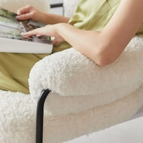 Contemporary Nordic Square Lambswool Metal Accent Chair Backrest Armrest For Living Room - Image 9