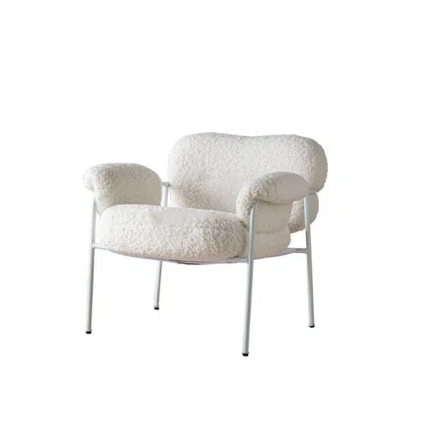 Contemporary Nordic Square Lambswool Metal Accent Chair Backrest Armrest For Living Room - Image 12