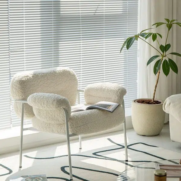 Contemporary Nordic Square Lambswool Metal Accent Chair Backrest Armrest For Living Room - Image 3