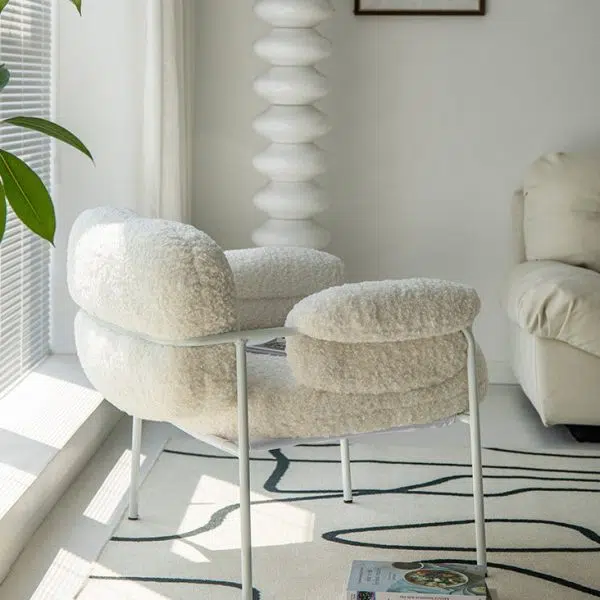 Contemporary Nordic Square Lambswool Metal Accent Chair Backrest Armrest For Living Room - Image 2