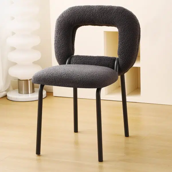 Modern Minimalist Doughnut Square Lambswool Carbon Steel Vanity Stool Backrest For Bedroom - Image 19