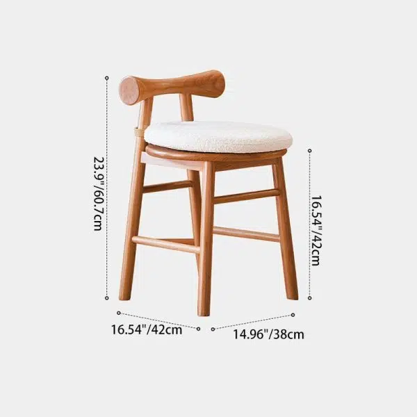 Contemporary Scandinavian Round Solid Wood Lambswool Vanity Stool Backrest For Bedroom - Image 4