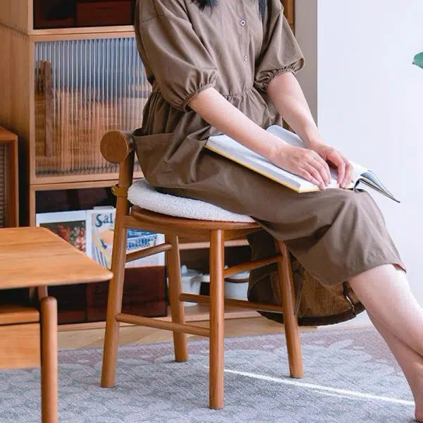 Contemporary Scandinavian Round Solid Wood Lambswool Vanity Stool Backrest For Bedroom - Image 12