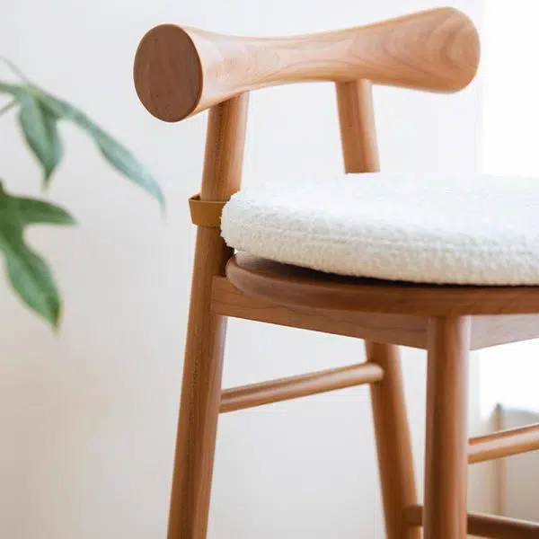 Contemporary Scandinavian Round Solid Wood Lambswool Vanity Stool Backrest For Bedroom - Image 7