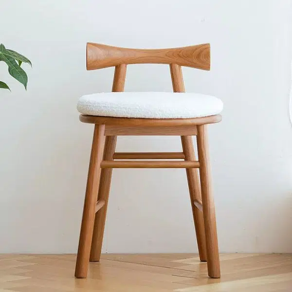 Contemporary Scandinavian Round Solid Wood Lambswool Vanity Stool Backrest For Bedroom - Image 16
