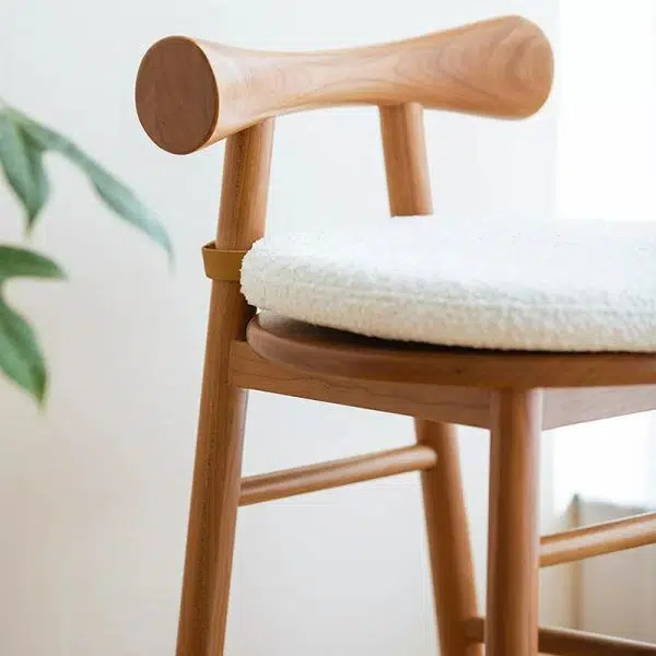 Contemporary Scandinavian Round Solid Wood Lambswool Vanity Stool Backrest For Bedroom - Image 10
