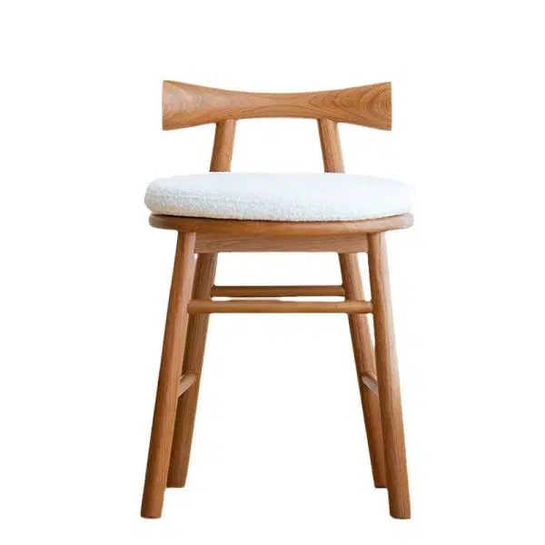 Contemporary Scandinavian Round Solid Wood Lambswool Vanity Stool Backrest For Bedroom - Image 17