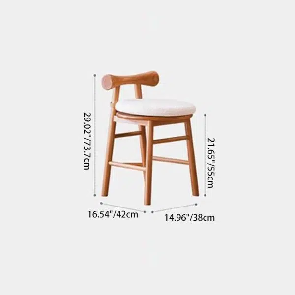 Contemporary Scandinavian Round Solid Wood Lambswool Vanity Stool Backrest For Bedroom - Image 5
