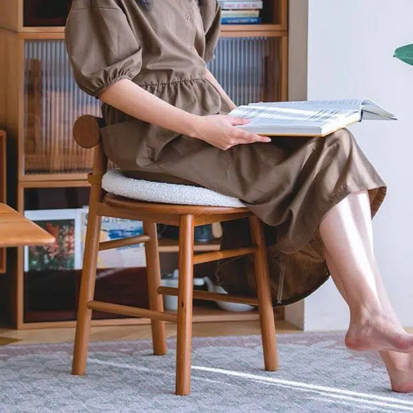 Contemporary Scandinavian Round Solid Wood Lambswool Vanity Stool Backrest For Bedroom - Image 11