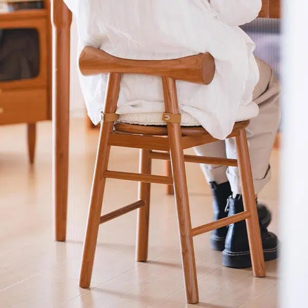 Contemporary Scandinavian Round Solid Wood Lambswool Vanity Stool Backrest For Bedroom - Image 13